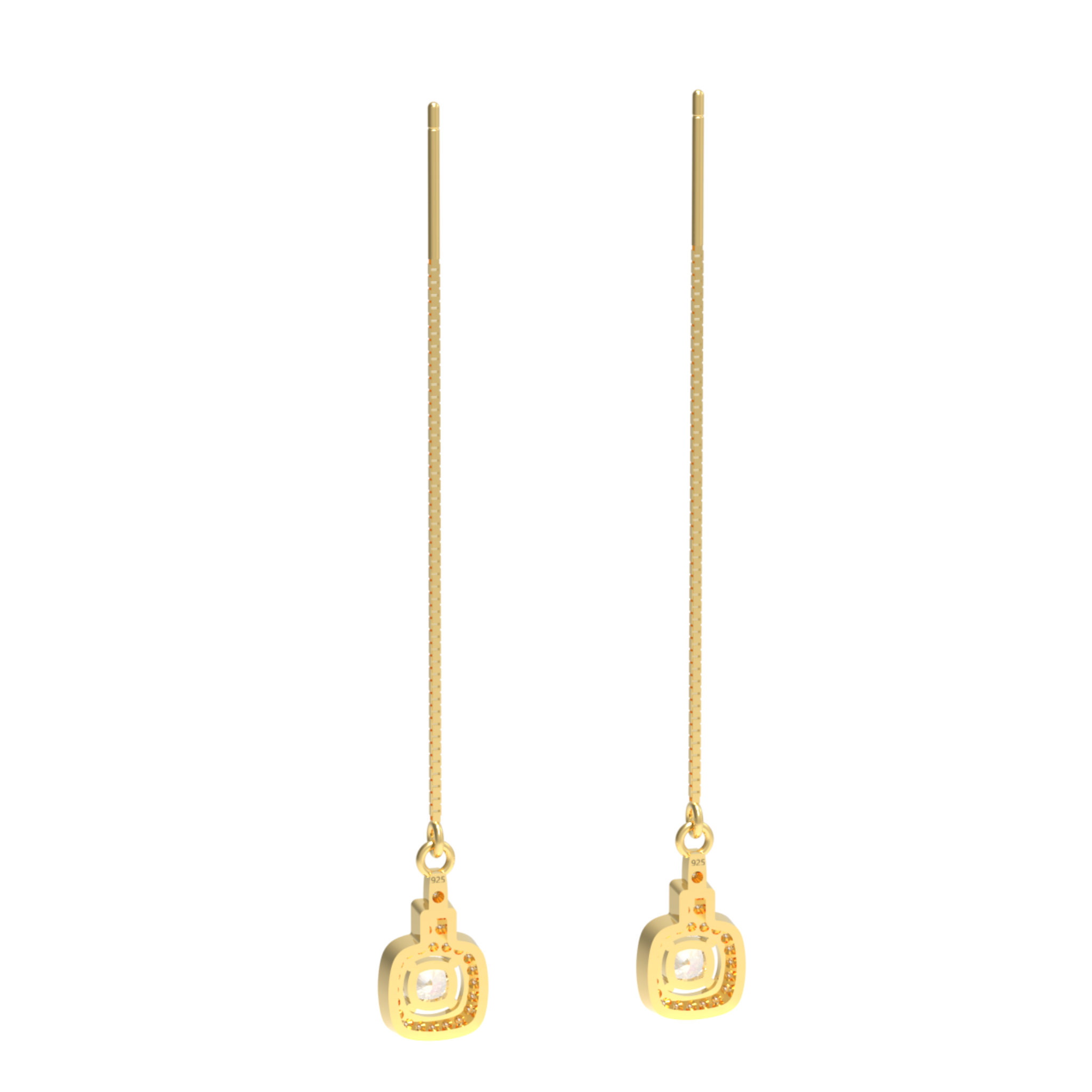 Sleek Chain Solitaire Drop Earrings For Wedding, Hallmarked 925 Sterling Silver
